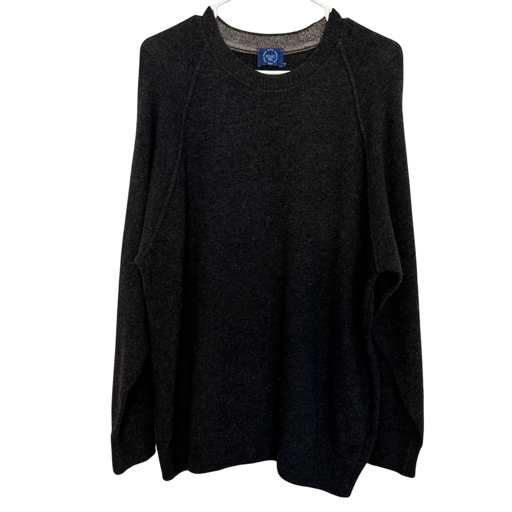 MILANO STORE Men's Charcoal Gray Cashmere Wool Crew Neck Long Sleeve Sweater XL